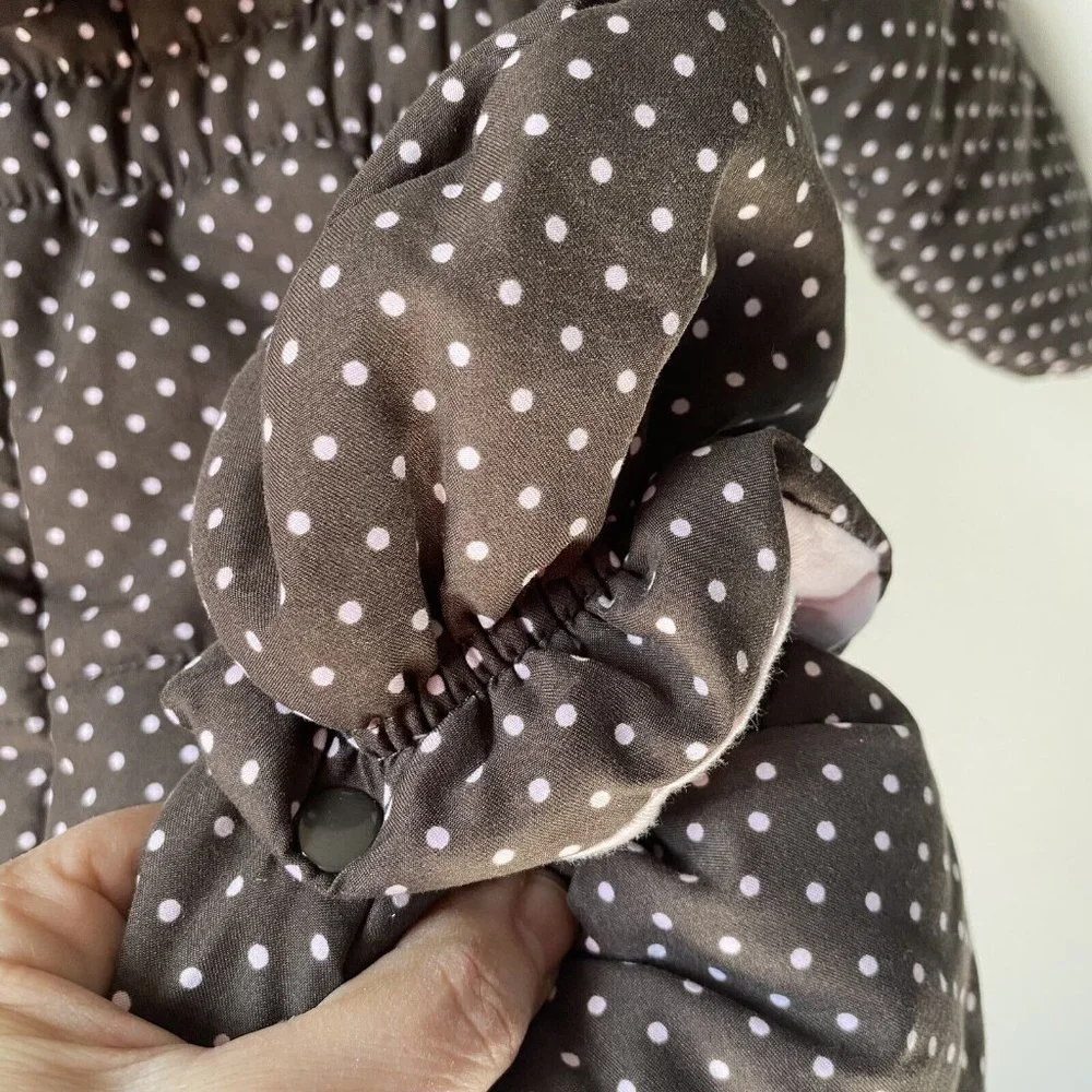 First Impressions‎ one piece polka dot snowsuit hooded fauxfur pink/brown 6-9m